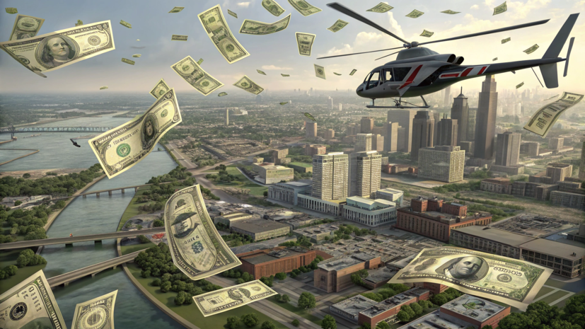 SHOT: в Детройте с вертолёта сбросили сотни долларов