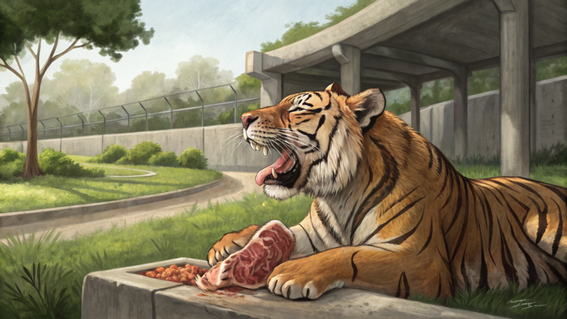 Тигр Степан из Московского зоопарка получил в подарок муляж козла и говядину