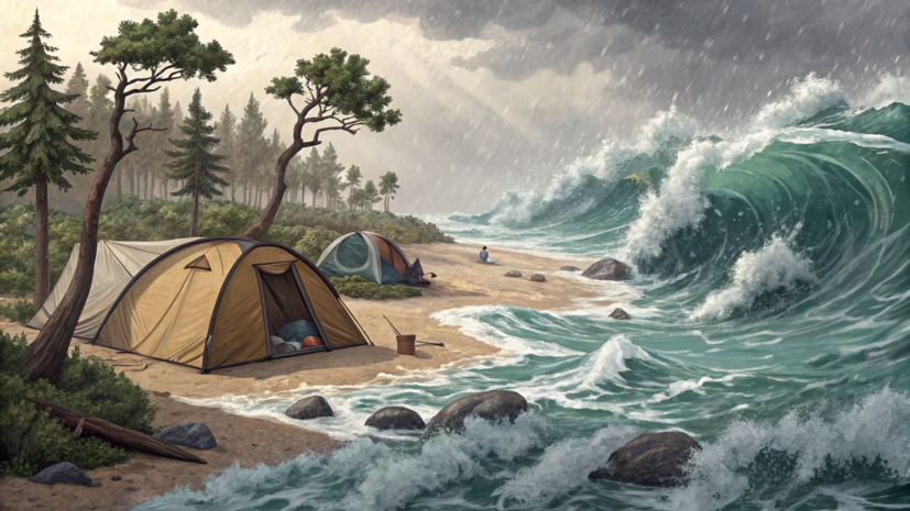 Цунами затопило палаточный лагерь Русского географического общества на Курилах