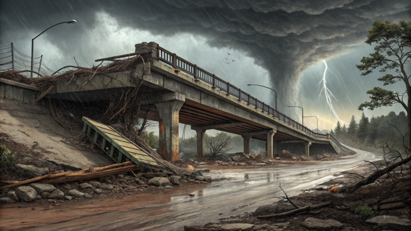 Мост обрушился в посёлке Лермонтово Туапсинского района на фоне сильных дождей