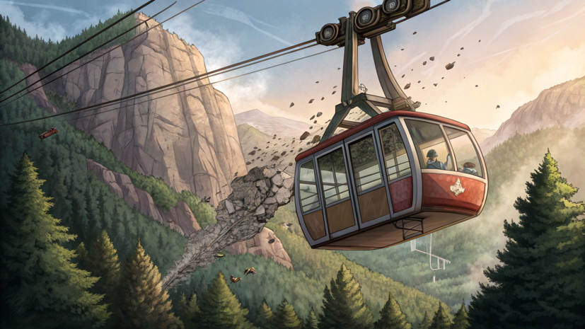 Появились первые кадры с места обрушения канатной дороги в Нальчике