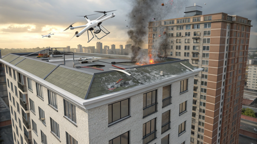 Обломки БПЛА упали на крышу 16-этажного жилого дома в Волгограде