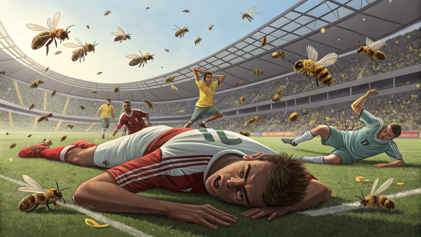 Матч в Танзании был остановлен из-за роя пчёл, футболистам пришлось лечь на газон