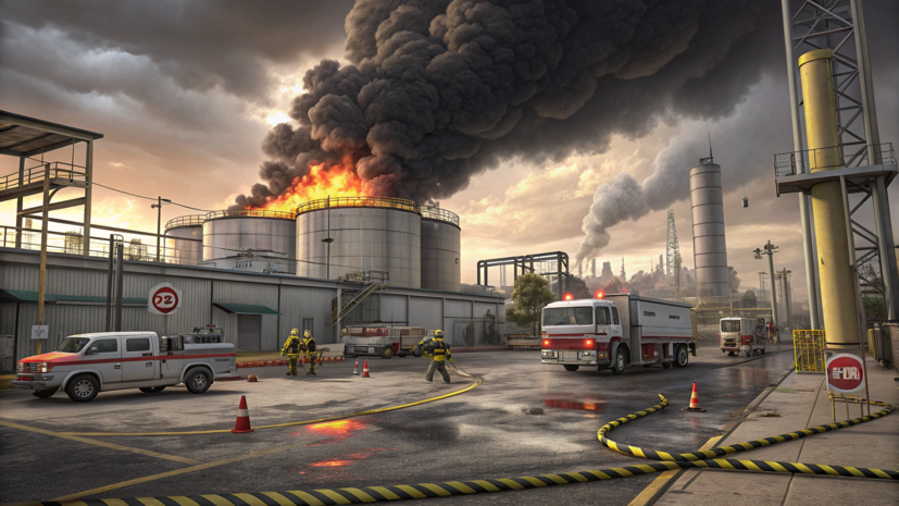 Крупный пожар произошёл на химическом заводе в американском городе Ньюбург