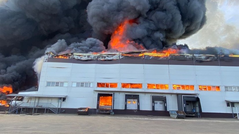 Опубликованы кадры крупного пожара в Подмосковье