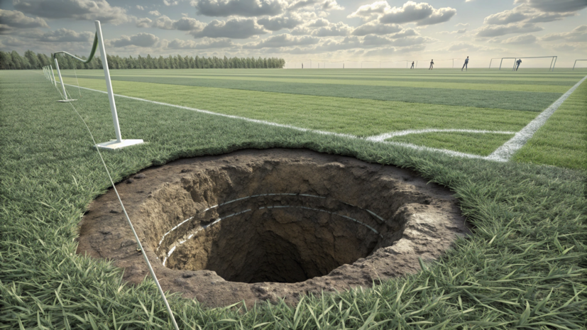 В Орске футбольное поле провалилось под землю