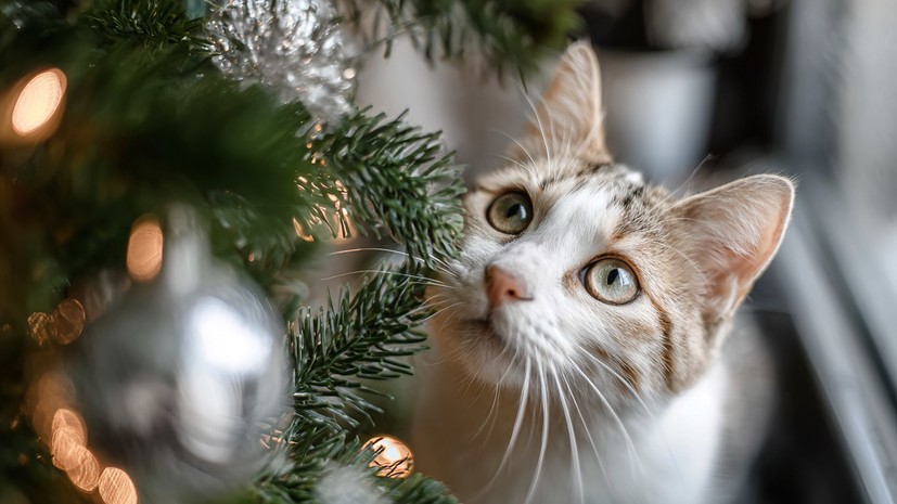 Ветеринар посоветовала не использовать дождик для украшения ёлки в доме с котом