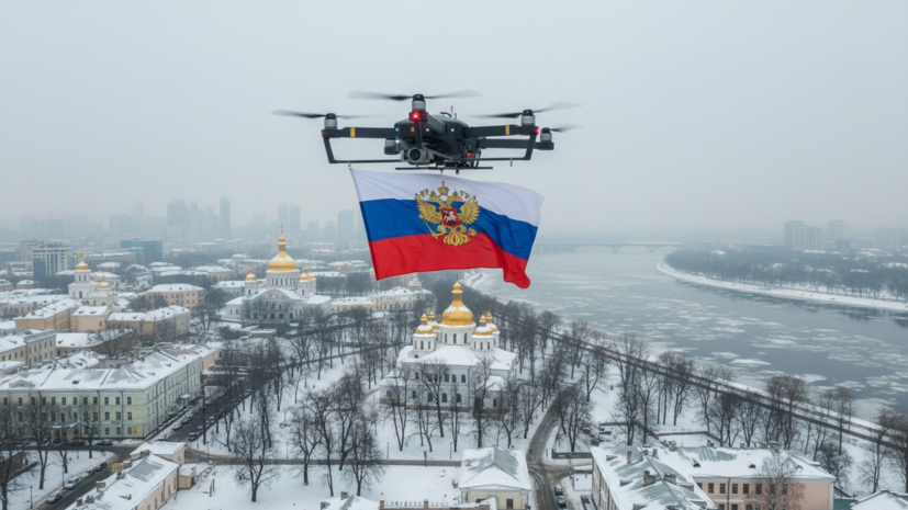 В Киеве неизвестные подняли в небо квадрокоптер с российским флагом