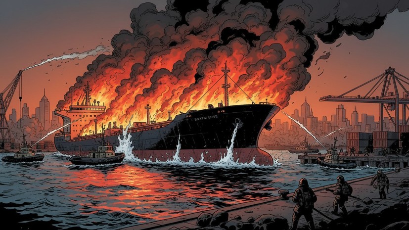 В порту Тамани потушили возгорание на танкере после атаки ВСУ