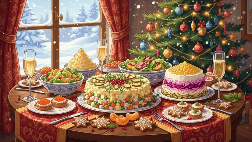 Гастроэнтеролог Сластен: новогодние салаты допустимо есть утром 1 января