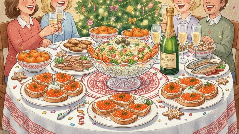Оливье и бутерброды с икрой остаются главными праздничными блюдами россиян