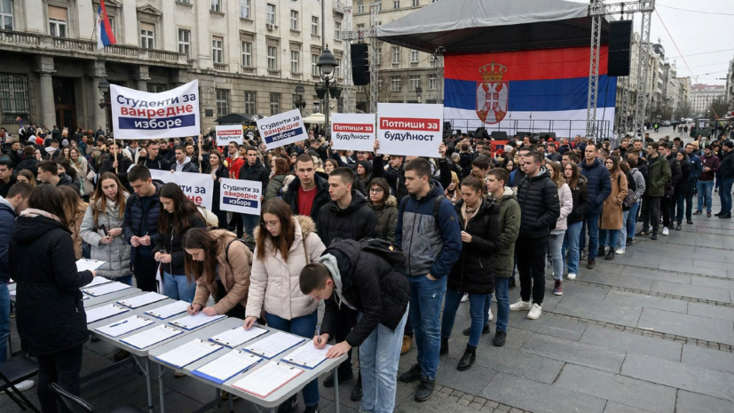 РИА Новости: в Сербии студенты на протестах собирают подписи за досрочные выборы