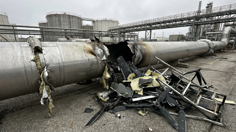 В Белореченске в Краснодарском крае обломки БПЛА повредили трубу на предприятии