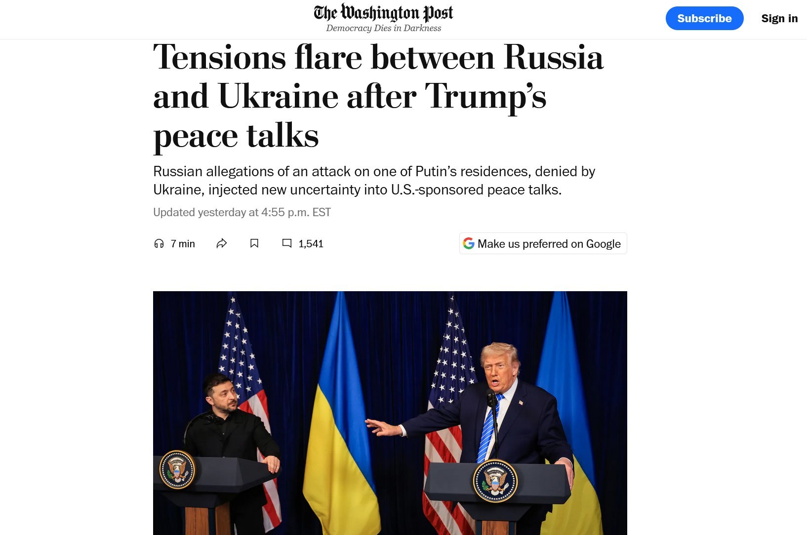 «Бросили тень на переговоры»: западные СМИ — о попытках Украины атаковать резиденцию Путина