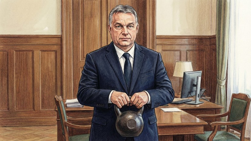 Орбан показал, как разминается с гирей перед встречей с избирателями