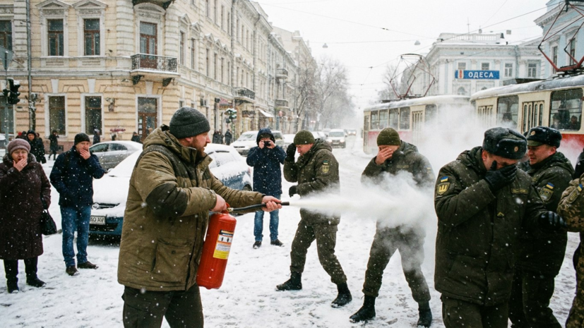 В Одессе мужчина распылил огнетушитель в сотрудников ТЦК и уехал
