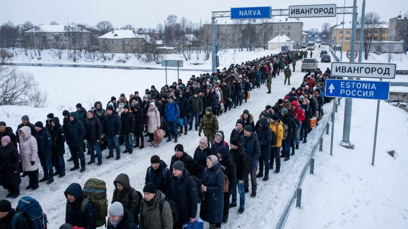 SHOT: сотни жителей Эстонии стоят на границе с Россией