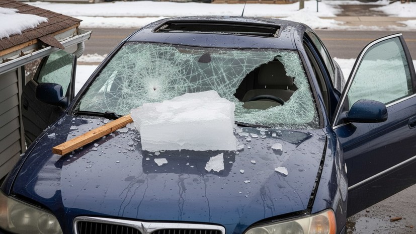 Россиянам рассказали, что делать при повреждении авто наледью с крыши