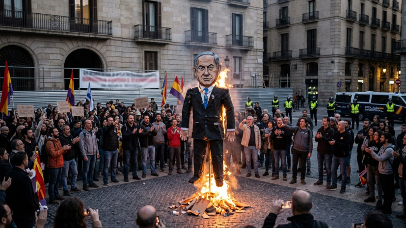 В Испании сожгли чучело Нетаньяху во время акции протеста