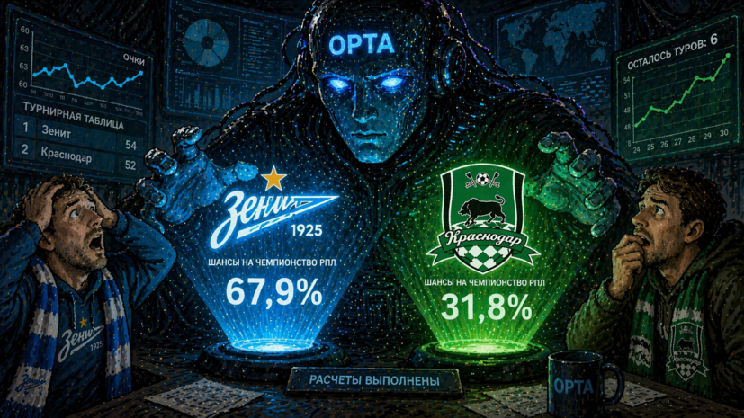 Суперкомпьютер оценил шансы «Зенита» и «Краснодара» на чемпионство после 25 туров РПЛ