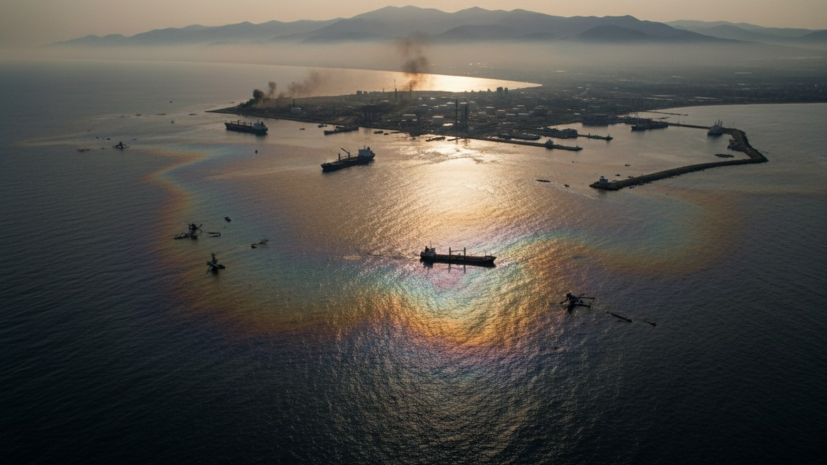 Большое нефтяное пятно образовалось в Чёрном море после атаки БПЛА на Туапсе