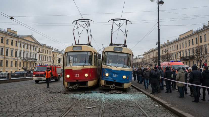 Шестеро пассажиров пострадали при столкновении двух трамваев в Петербурге