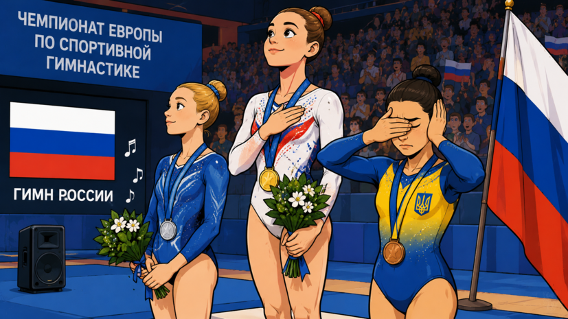 Украинская гимнастка закрыла глаза и уши во время исполнения гимна России на чемпионате Европы