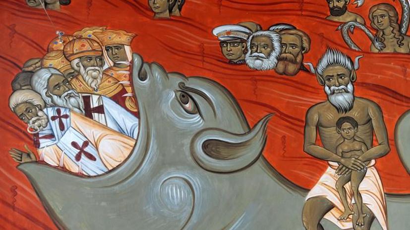 Коммунистический ад: в Черногории появилась фреска, на которой Маркс, Энгельс и Броз Тито горят в огне