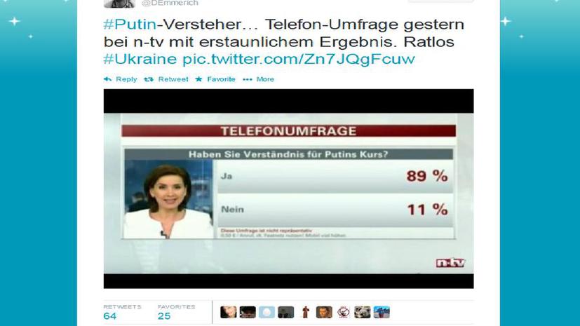 Опрос немецкого ТВ: 89% зрителей поддерживают курс Владимира Путина