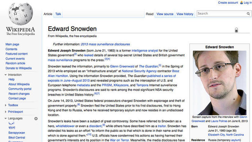 Сенатор США исправил страницу «Википедии» про Сноудена